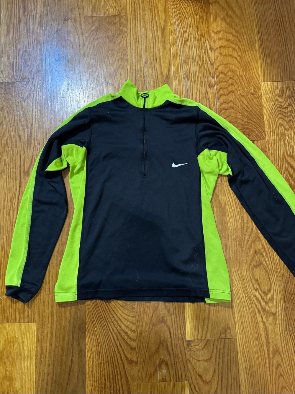 Nike Black and Neon Green Half-Zip Performance Top